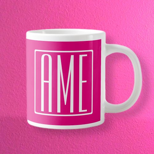 3 Initials Monogram  White On Hot Pink Giant Coffee Mug