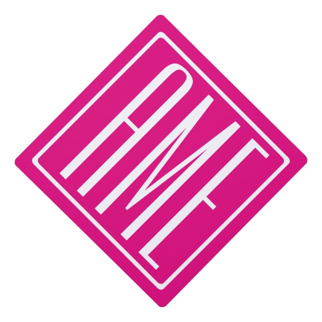 3 Initials Monogram | White On Hot Pink Graduation Cap Topper (Front)