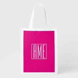 3 Initials Monogram | White On Hot Pink Grocery Bag