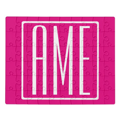 3 Initials Monogram  White On Hot Pink Jigsaw Puzzle