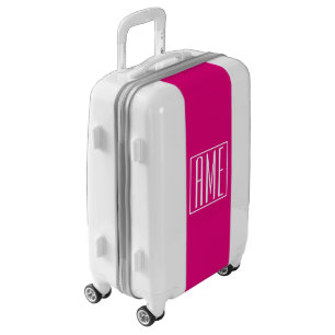 3 Initials Monogram White On Hot Pink Luggage