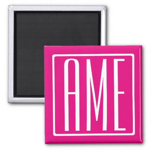 3 Initials Monogram  White On Hot Pink Magnet