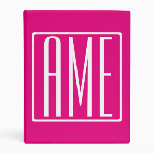 3 Initials Monogram White On Hot Pink Mini Binder