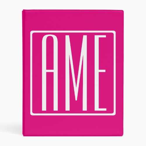 3 Initials Monogram  White On Hot Pink Mini Binder