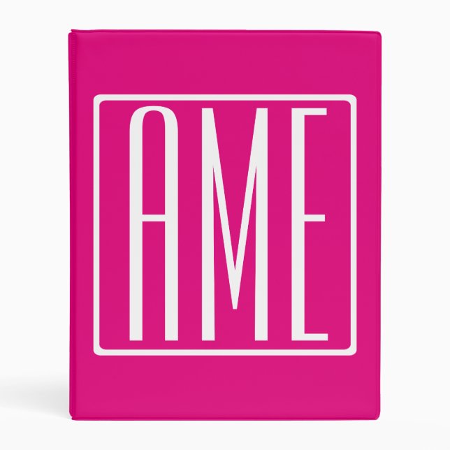 3 Initials Monogram | White On Hot Pink Mini Binder (Front)