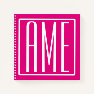 3 Initials Monogram White On Hot Pink Notebook