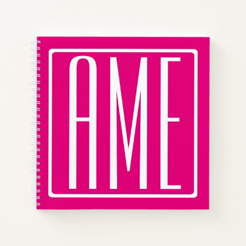 3 Initials Monogram  White On Hot Pink Notebook