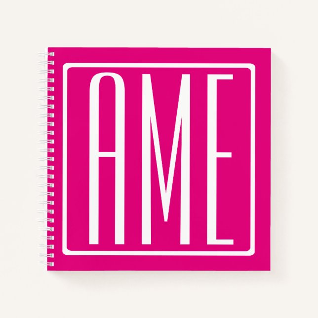 3 Initials Monogram | White On Hot Pink Notebook (Front)