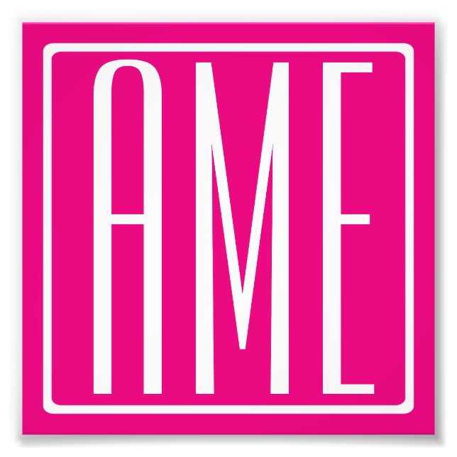 3 Initials Monogram | White On Hot Pink Photo Print (Front)