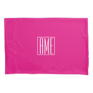 3 Initials Monogram White On Hot Pink Pillow Case