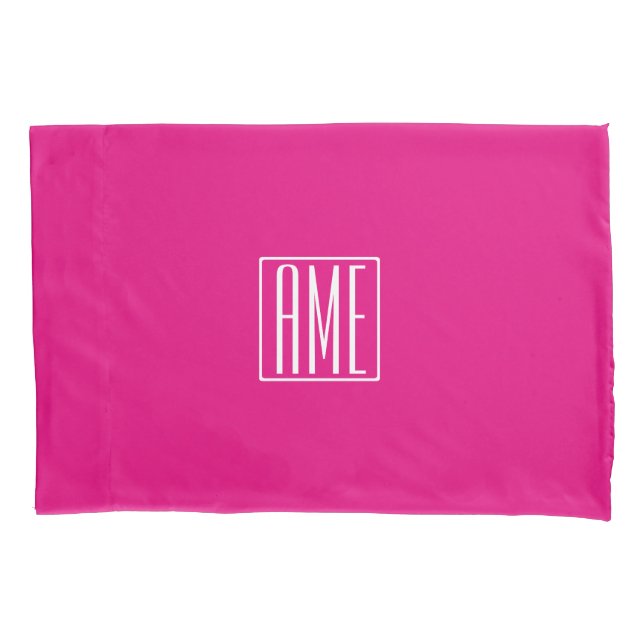 3 Initials Monogram | White On Hot Pink Pillow Case (Front)