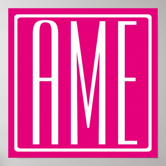 3 Initials Monogram | White On Hot Pink Poster (Front)