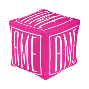 3 Initials Monogram White On Hot Pink Pouf