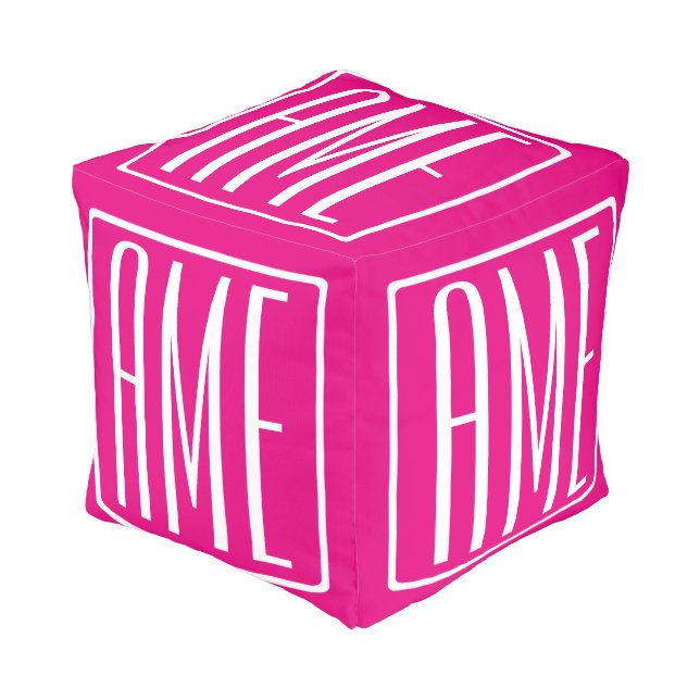 3 Initials Monogram | White On Hot Pink Pouf (Angled Front)