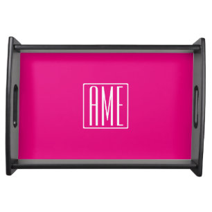 3 Initials Monogram White On Hot Pink Serving Tray
