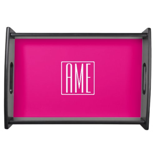 3 Initials Monogram  White On Hot Pink Serving Tray