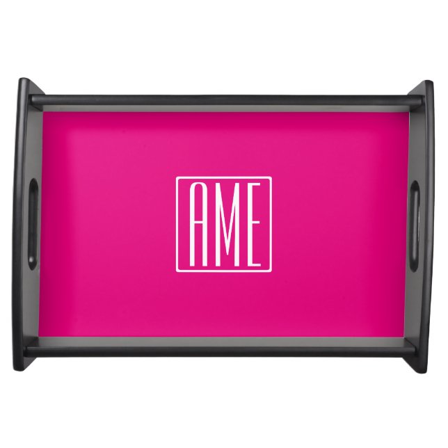 3 Initials Monogram | White On Hot Pink Serving Tray (Front)
