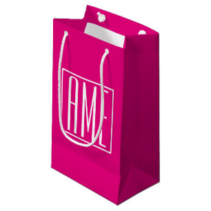 3 Initials Monogram White On Hot Pink Small Gift Bag