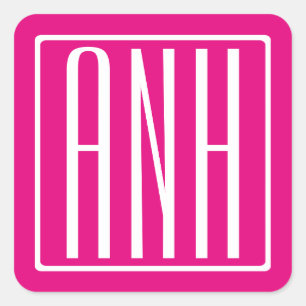 3 Initials Monogram   White On Hot Pink Square Sticker