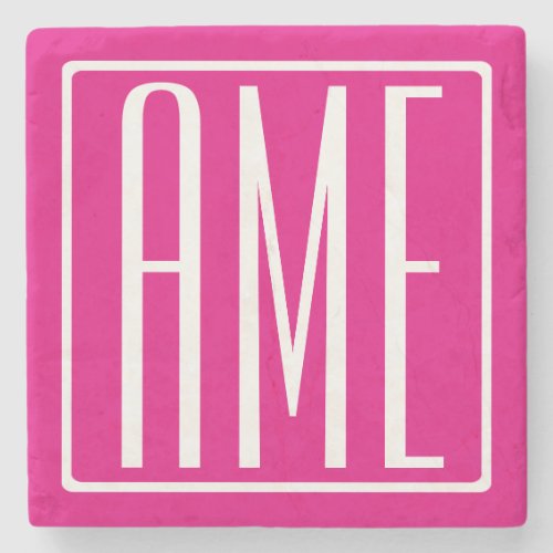 3 Initials Monogram  White On Hot Pink Stone Coaster