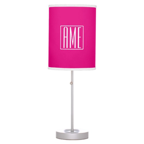 3 Initials Monogram  White On Hot Pink Table Lamp