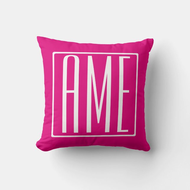 3 Initials Monogram | White On Hot Pink Throw Pillow (Front)