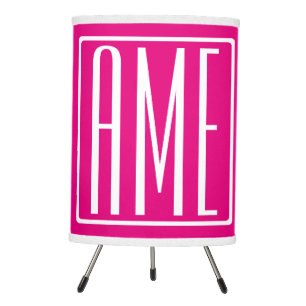 3 Initials Monogram   White On Hot Pink Tripod Lamp