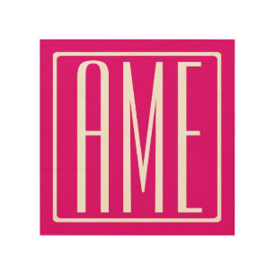 3 Initials Monogram White On Hot Pink Wood Wall Art