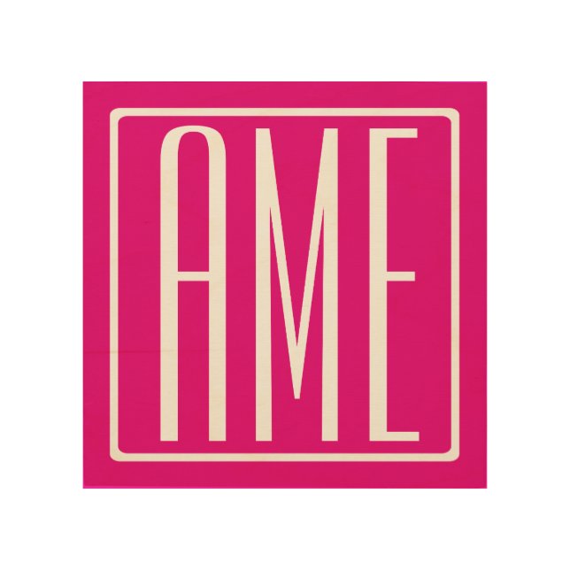3 Initials Monogram | White On Hot Pink Wood Wall Art (Front)