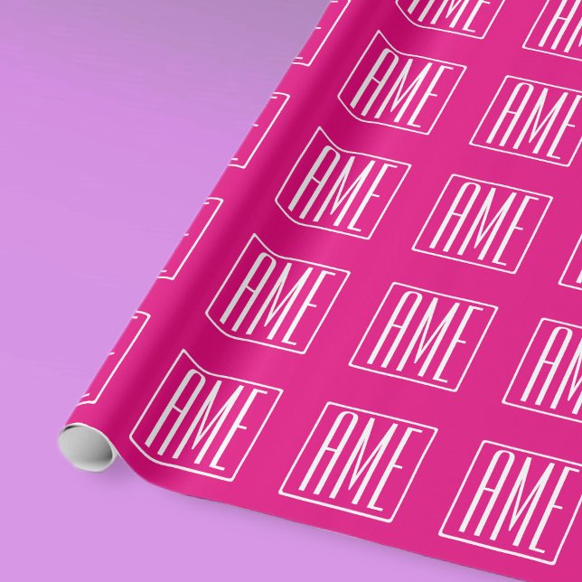 3 Initials Monogram | White On Hot Pink Wrapping Paper (Creator Uploaded)