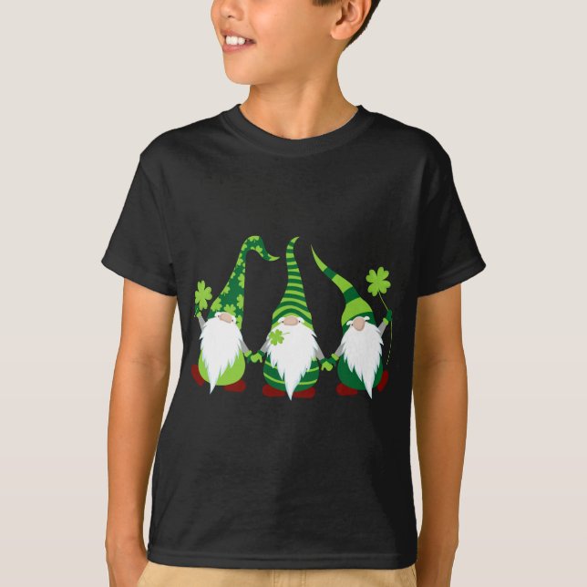 3 Irish Gnome Leprechaun Shamrock Gnomes St. Patri T-Shirt (Front)