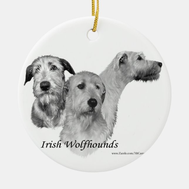 3 Irish Wolfhound heads Ceramic Ornament (Front)