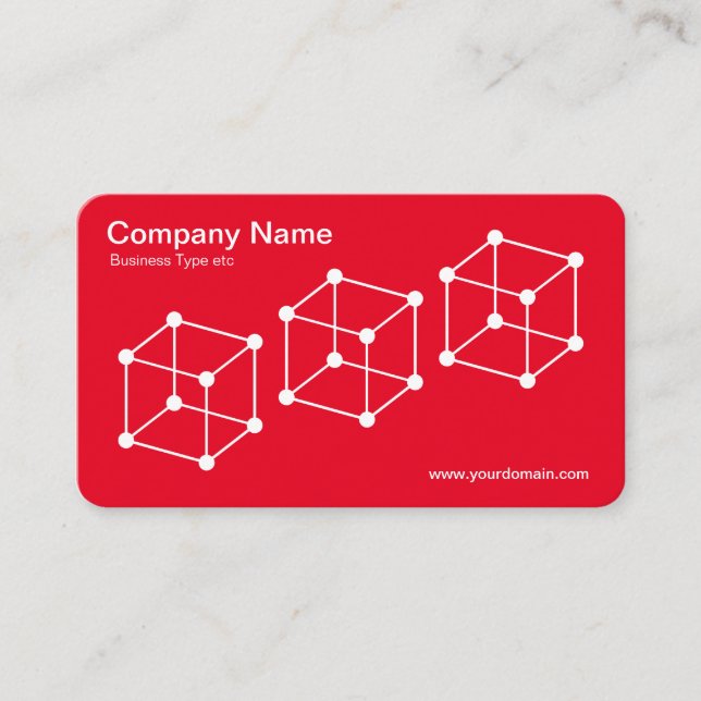 3 Isometric Cubes - White on Red Business Card (Front)