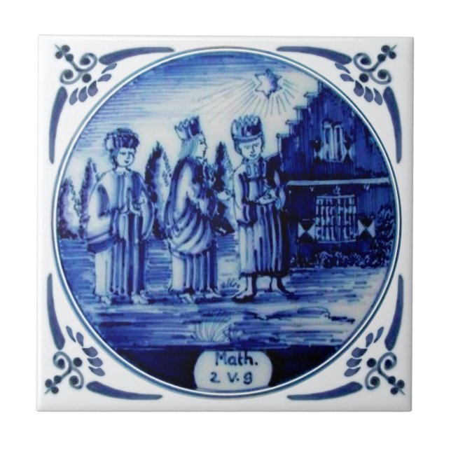 3 Kings Following Star (Matthew 2:9) Repro Delft Ceramic Tile (Front)