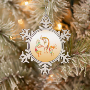 3 Kokopelli #51a Snowflake Pewter Christmas Ornament