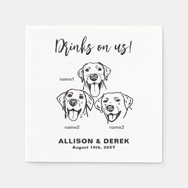 3 Labrador Retrievers Dogs Wedding Cocktail Napkins (Front)