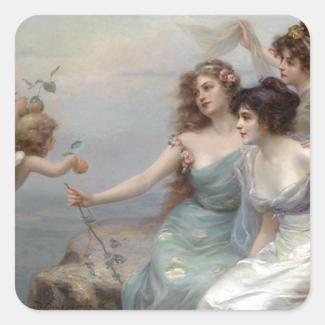 3 Ladies and Angel Square Sticker (Front)