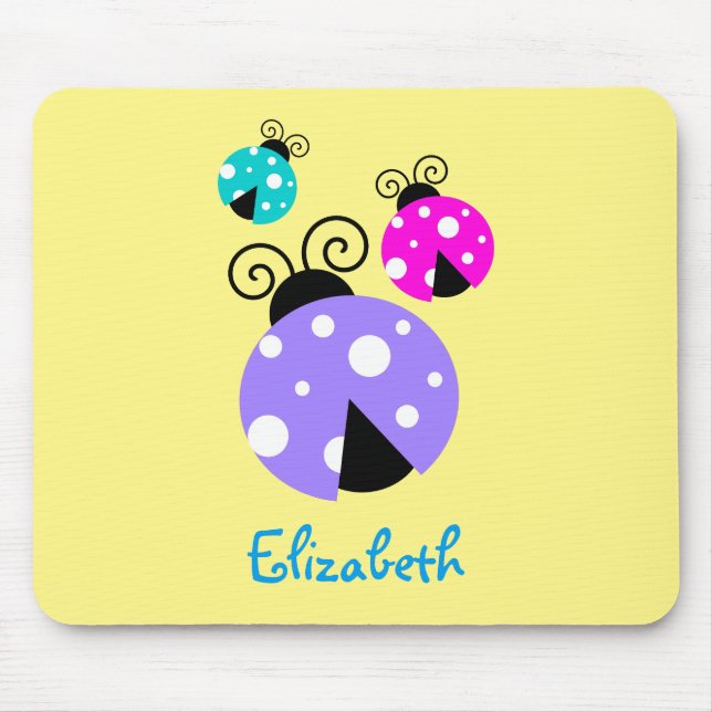 3 Ladybugs in Purple Pink and Blue Personalized Mouse Pad (Front)