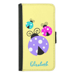 3 Ladybugs in Purple Pink and Blue Personalized Samsung Galaxy S5 Wallet Case