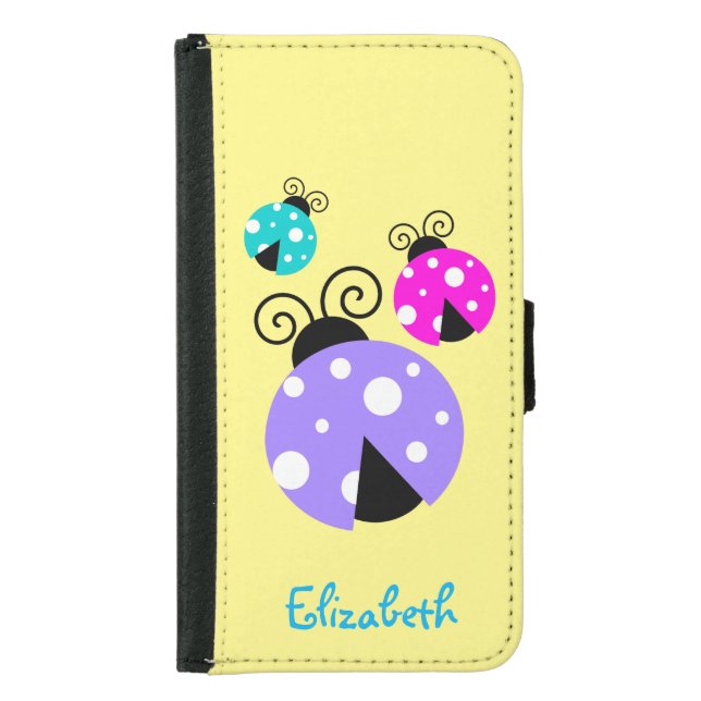3 Ladybugs in Purple Pink and Blue Personalized Samsung Galaxy Wallet Case (Front)