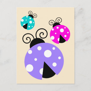 3 Ladybugs in Purple Pink and Blue Postcard