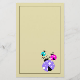 3 Ladybugs in Purple Pink and Blue Stationery