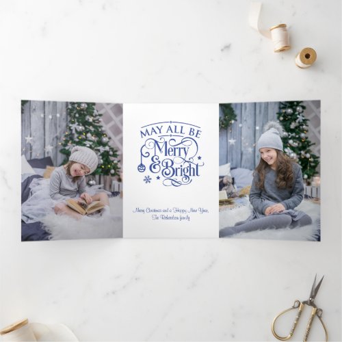 3 Large Photo Merry and Bright Christmas Tri_Fold Holiday Card