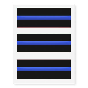 3 Large Thin Blue Line Emblems Temporary Tattoos