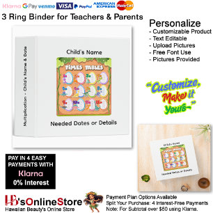 3 Learn Multiplication Child's Name Date Teacher  3 Ring Binder