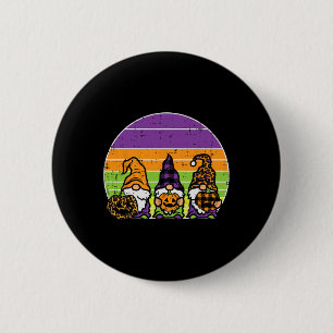 3 Leopard Plaid Gnomes Pumpkin Retro Halloween Cos Button