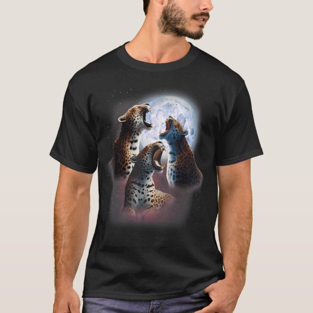 3 Leopards Howling At The Moon Funny Leopard T-Shirt (Front)