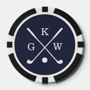 3-Letter Golf Clubs Navy Blue Monogram Poker Chips