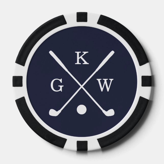 3-Letter Golf Clubs Navy Blue Monogram Poker Chips (Front)