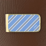 3-Letter Monogram Blue Stripes Gold Finish Money Clip<br><div class="desc">Modern and stylish monogram and stripes pattern design.</div>
